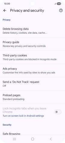 Press Delete browsing data.