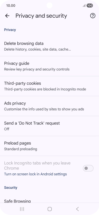 Press Delete browsing data.