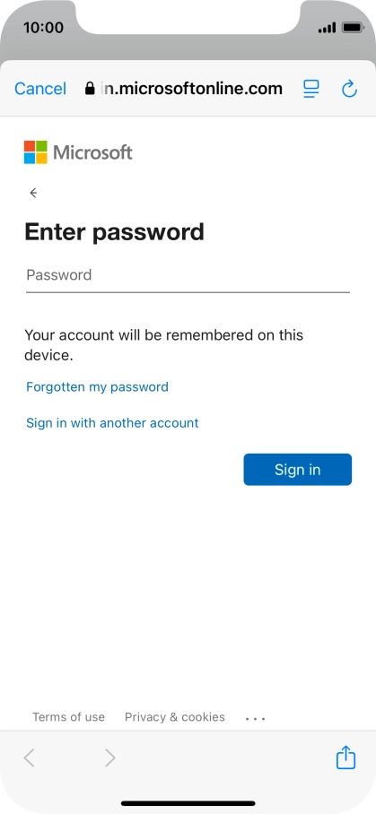 Press Password and key in the password for your email account.