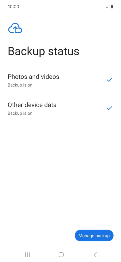 Press Manage backup.