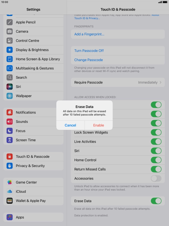 If you turn on the function, press Enable. If you turn on the function, press Enable.