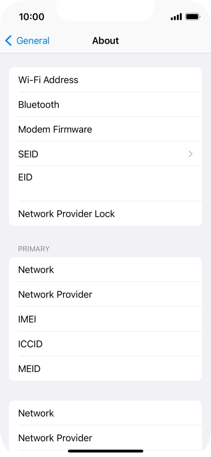 Your phone's EID number is displayed below EID.