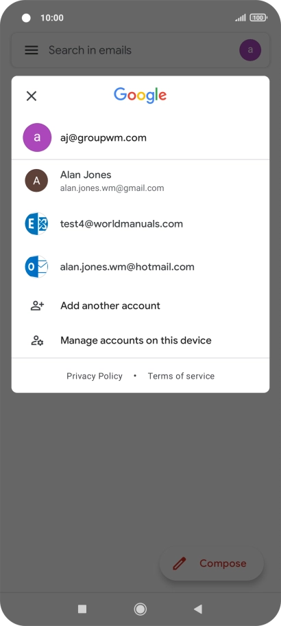 Press the required email account.