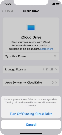 If you turn off the function, press Turn Off Syncing iCloud Drive.