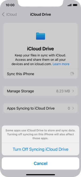 If you turn off the function, press Turn Off Syncing iCloud Drive.