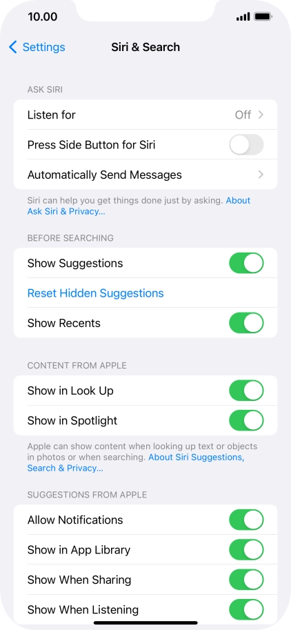 Press the indicator next to 
