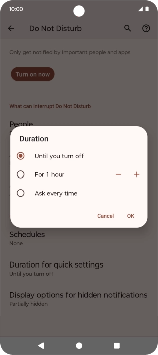 Press the required setting.
