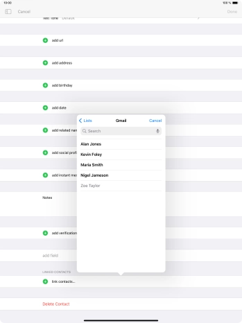 Press the required contact.
