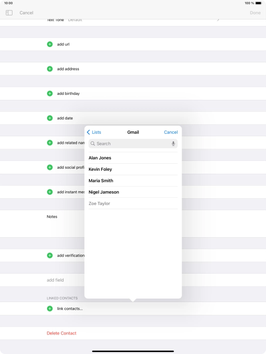 Press the required contact.
