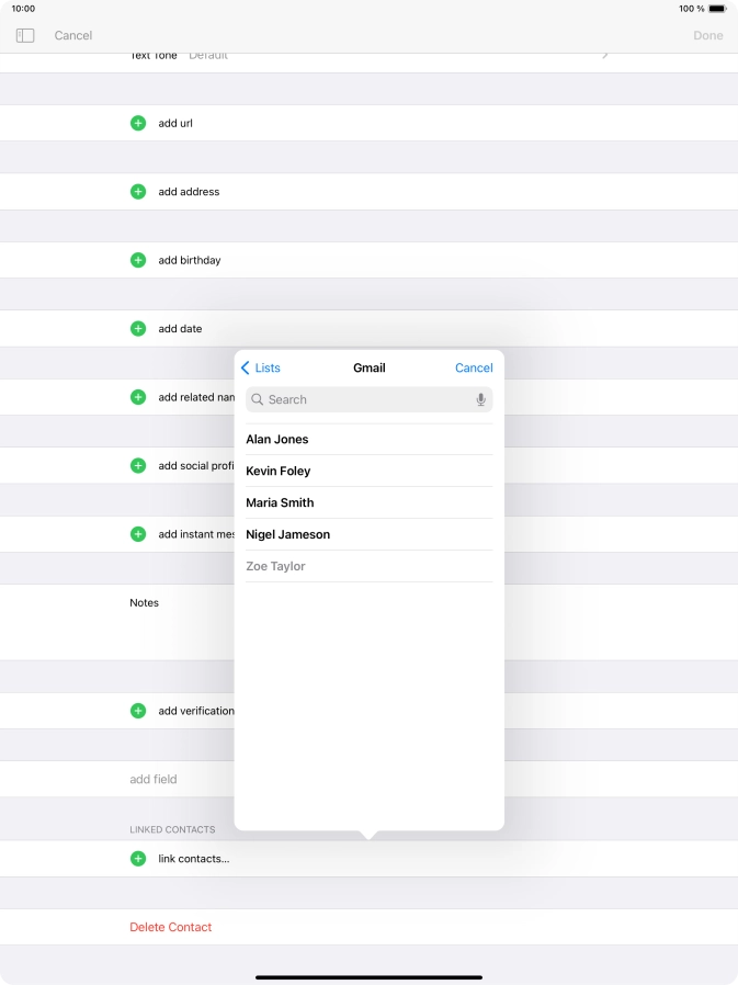 Press the required contact.