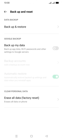 Press Erase all data (factory reset).