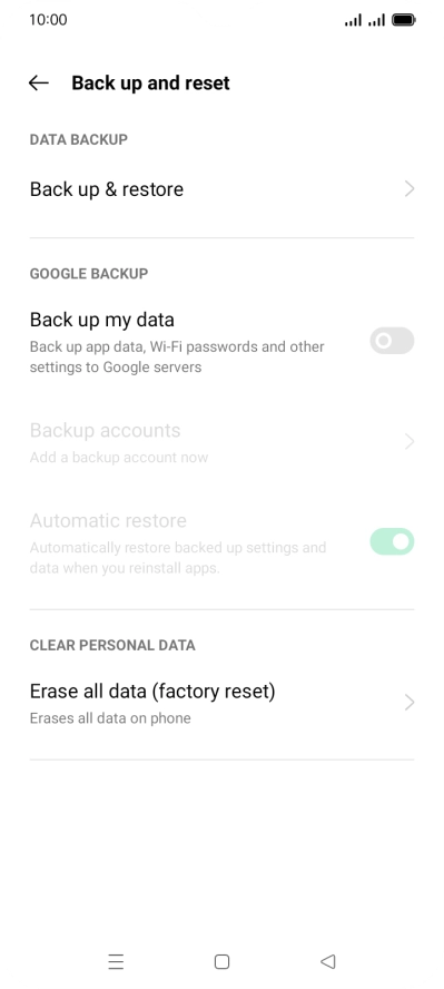Press Erase all data (factory reset).