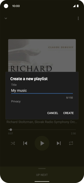 Key in a name for the playlist and press CREATE.