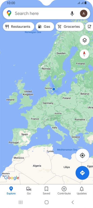 Press the search field and key in the required destination.