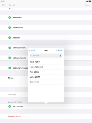 Press the required contact.