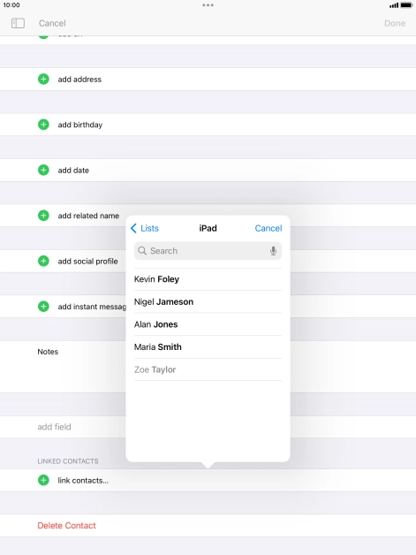 Press the required contact.