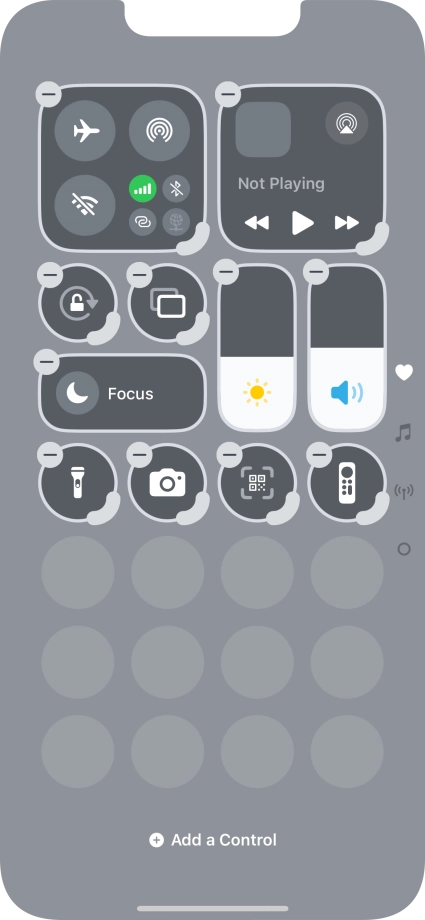 Press Add a control and follow the instructions on the screen to add the required function to Control Centre. Press Add a control and follow the instructions on the screen to add the required function to Control Centre.