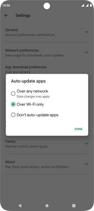 To turn on automatic update of apps using mobile network, press Over any network.