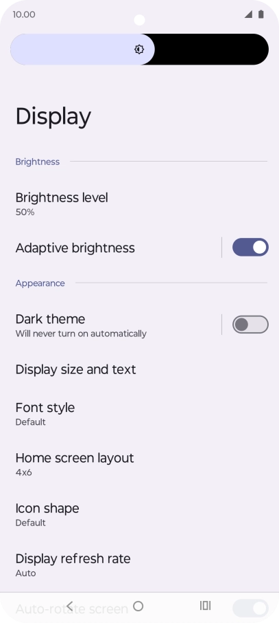 Drag the brightness indicator right or left to select the required brightness level. Drag the brightness indicator right or left to select the required brightness level.