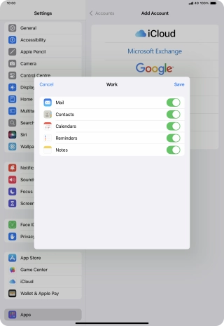 Press the indicators next to the required data types to turn synchronisation of each data type on or off.