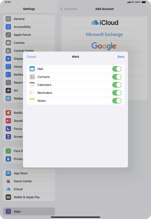 Press the indicators next to the required data types to turn synchronisation of each data type on or off.