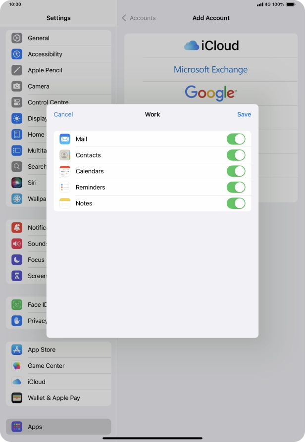 Press the indicators next to the required data types to turn synchronisation of each data type on or off.