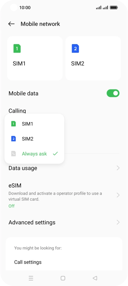 Press the required setting. Press the required setting.