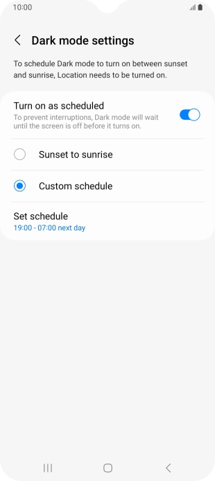 Press the required setting.