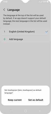 To select the new language as the default phone language, press Set as default.