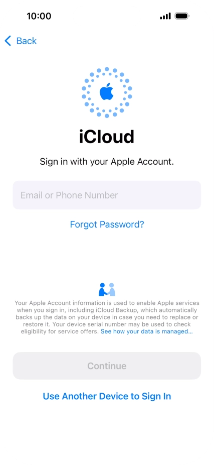Press Email or Phone Number and key in the username for your Apple ID.