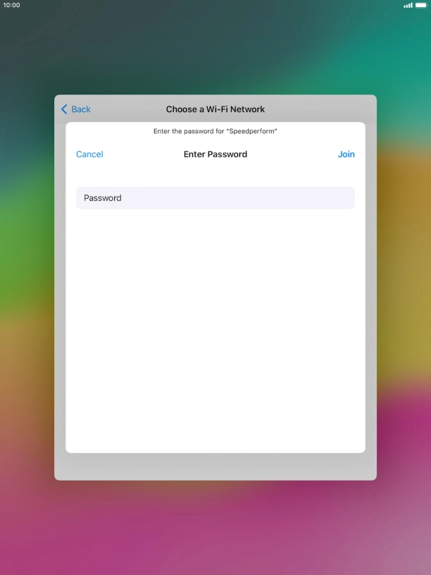 Key in the password for the Wi-Fi network and press Join.