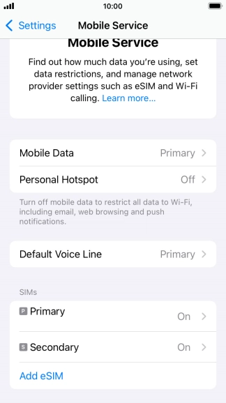 Press the required eSIM below 