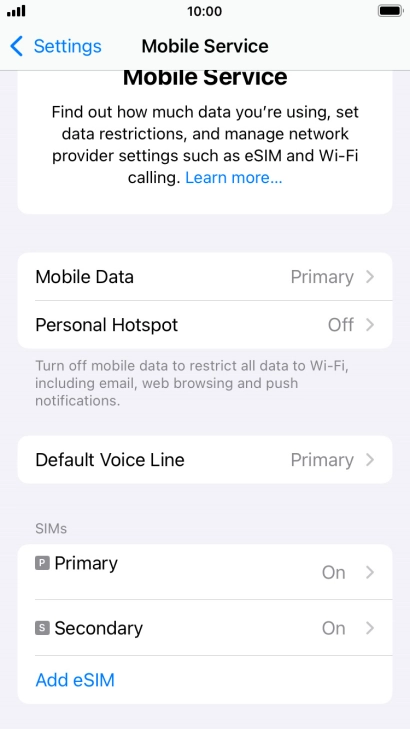 Press the required eSIM below 