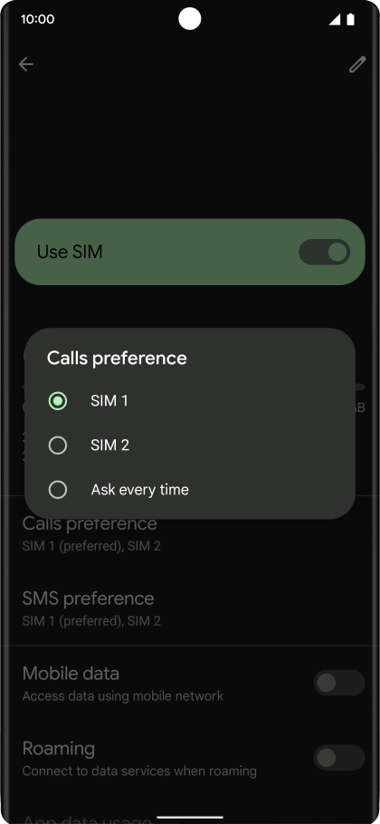 Press the required setting.