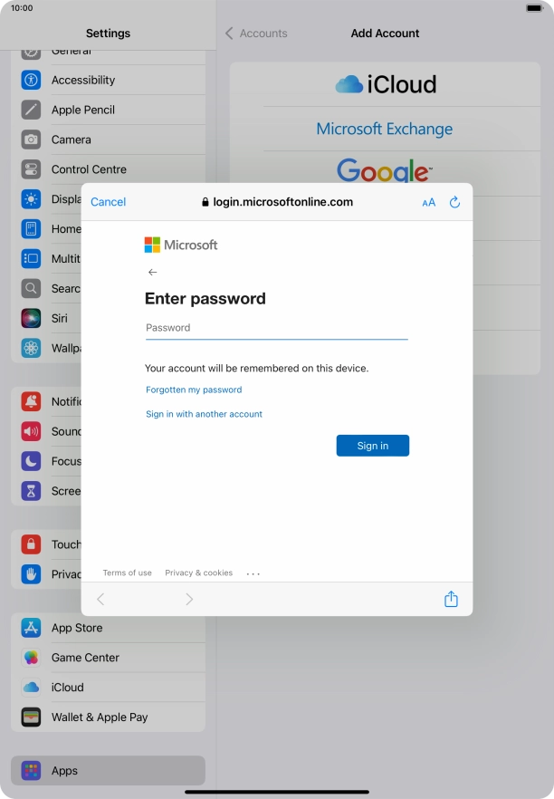 Press Password and key in the password for your email account.