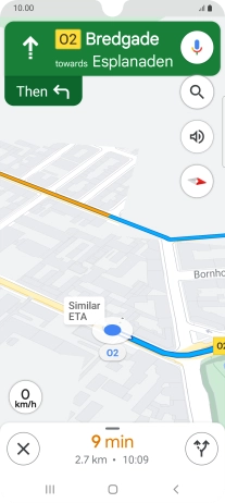 The travel information at the bottom of the screen shows your estimated time of arrival and distance to destination.