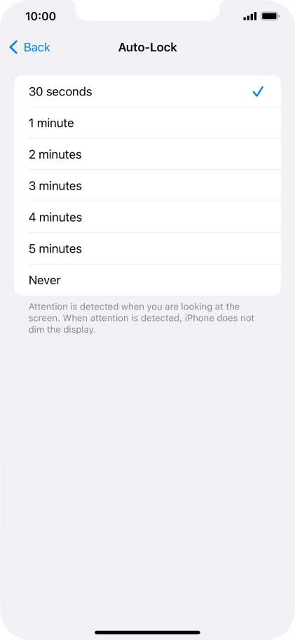 Press the required setting.