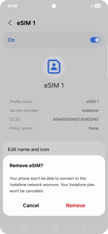 Press Remove and follow the instructions on the screen to delete your eSIM.