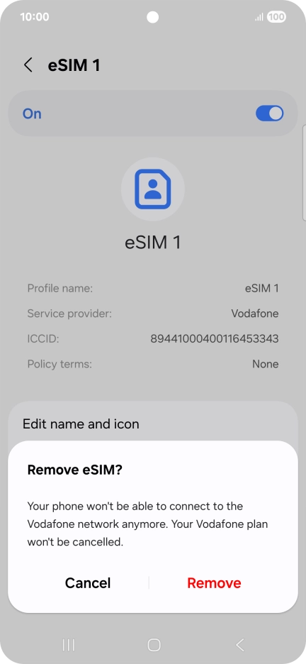 Press Remove and follow the instructions on the screen to delete your eSIM.