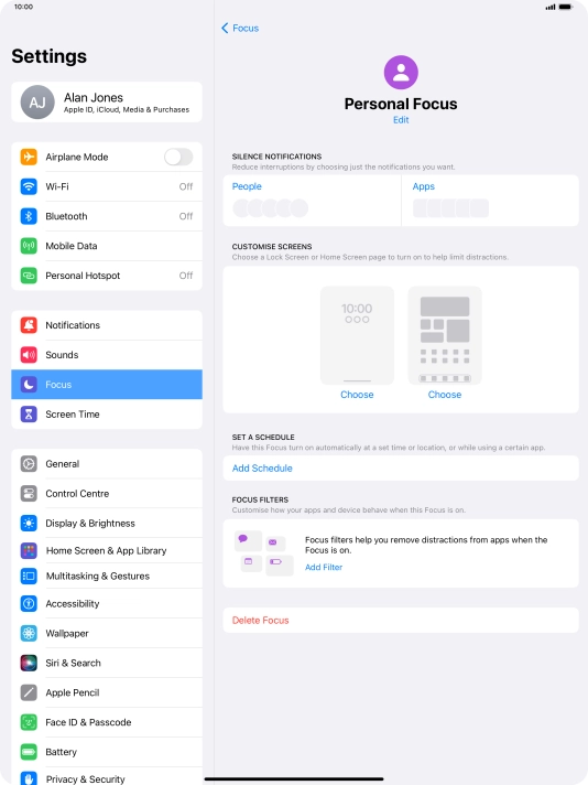 Press People and follow the instructions on the screen to select which contacts you would like to receive calls and notifications from when the selected focus mode is active.
