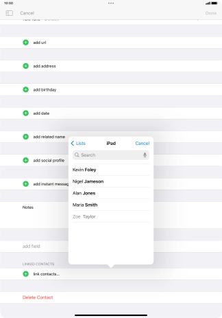 Press the required contact.