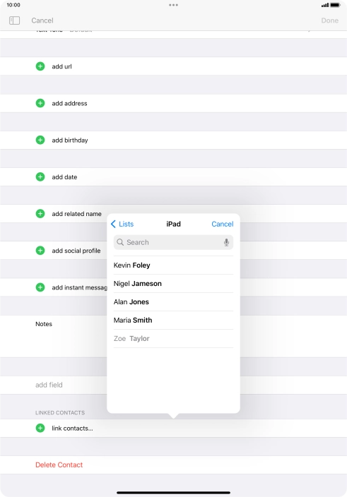 Press the required contact. Press the required contact.