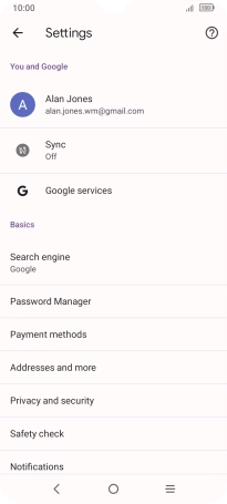 Press Privacy and security.