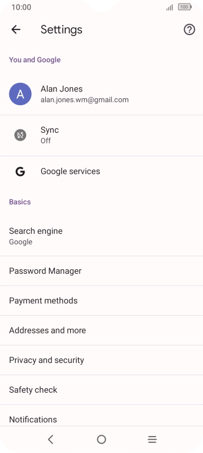 Press Privacy and security.