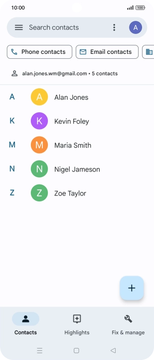 Press and hold the required contact.