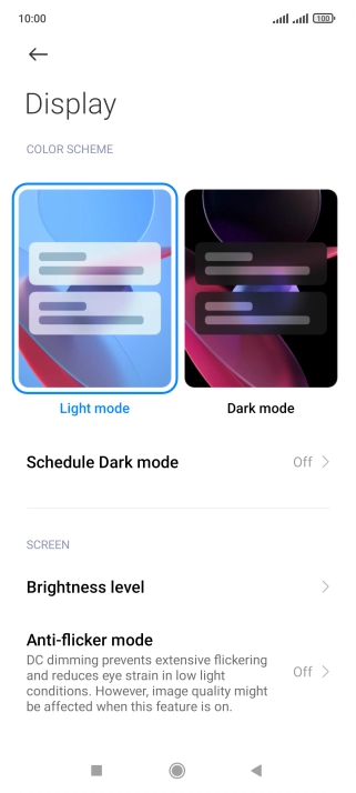 Press Brightness level.
