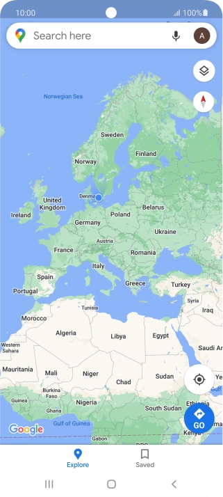 Press the search field and key in the required destination.