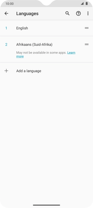 To select the new language as the default language, press the move icon next to the required language and drag it to the top of the list.