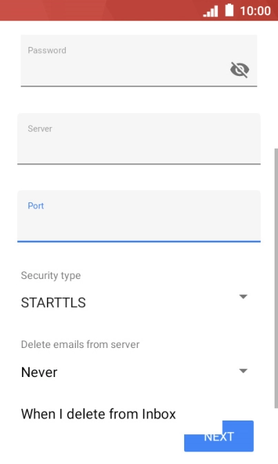 Press Never to keep email messages on the server when you delete them on your phone.
