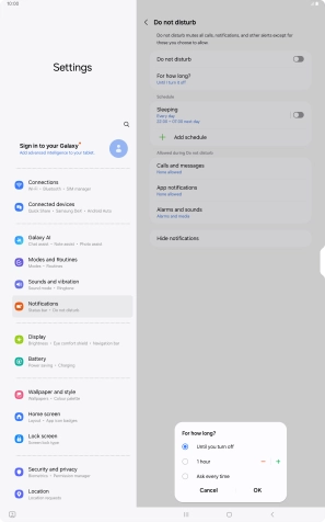 Press the required setting.